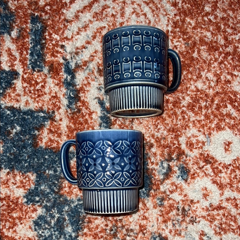 Blue Patterned Ceramic Mugs
